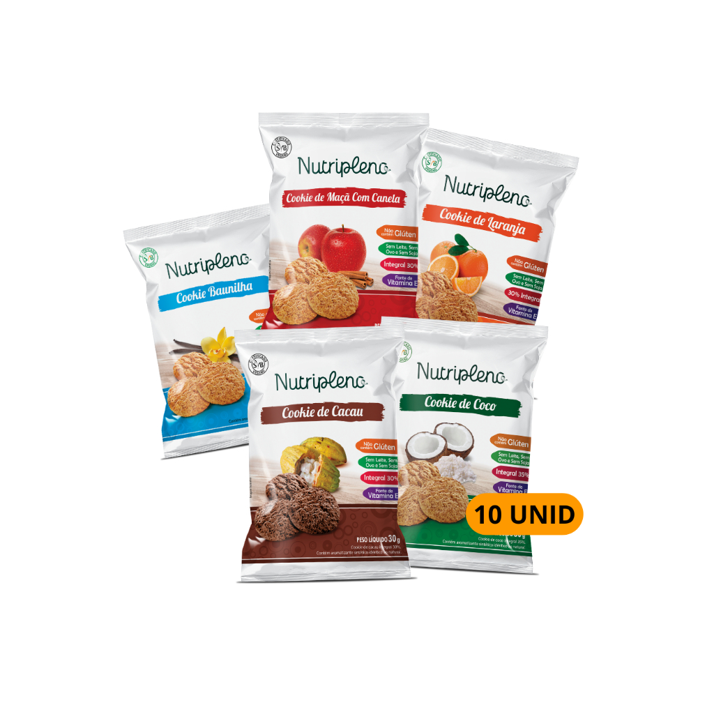Kit 10 Cookies Sem Glúten, Sem Leite, Sem Ovos Nutripleno - 30g