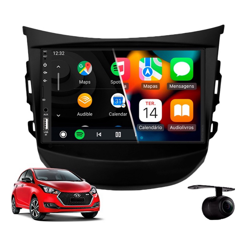 Kit Multimidia HB20 2012 A 2019 Android CarPlay GPS Wi-Fi Com Moldura e Câmera de ré