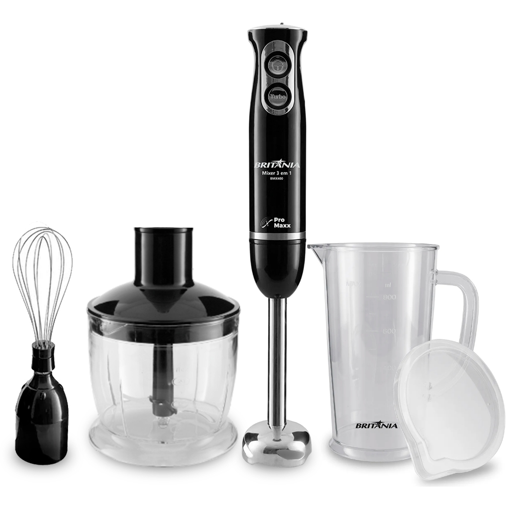 Mixer Bmx400p Britânia 3 Em 1 400w Preto Turbo Inox