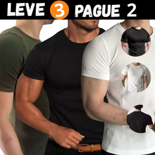 Kit Com 3 Camiseta Masculina Canelada  Camisa Americana Slim  100% Algodão em Oferta na Shopee