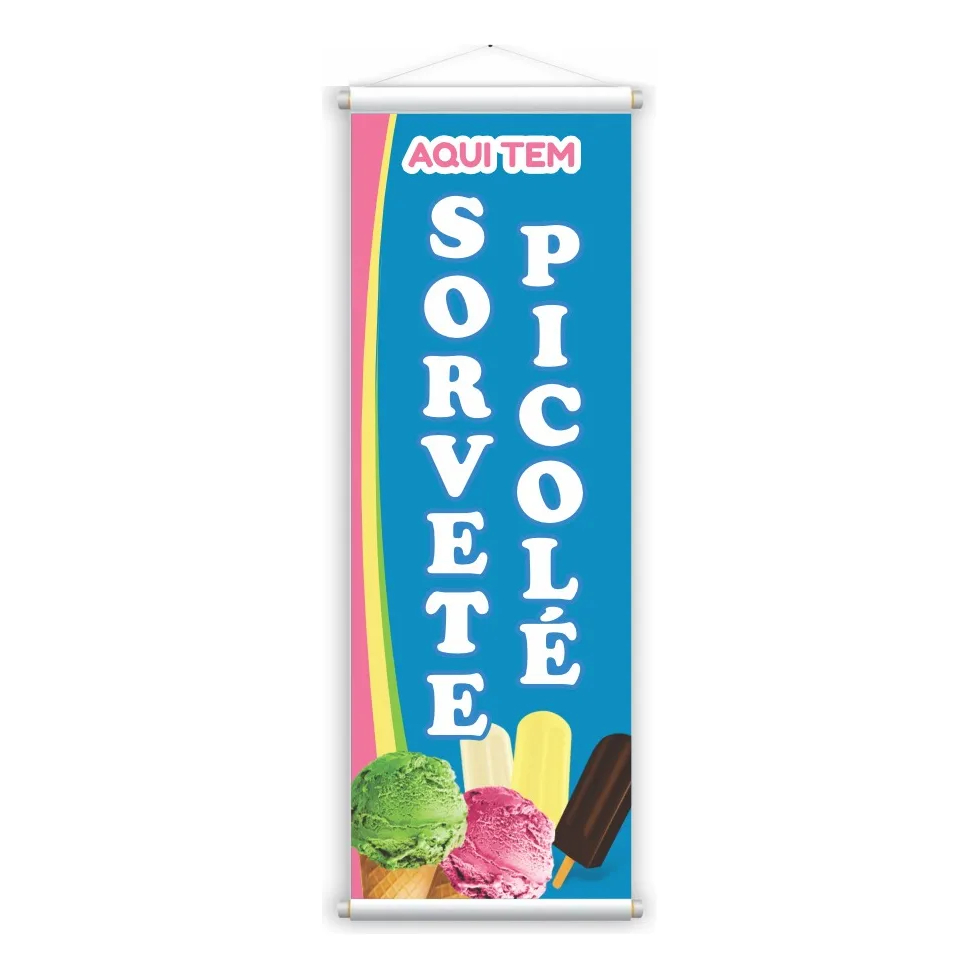 Banner Faixa I Aqui Tem Sorvete E Picolé I 30x100cm