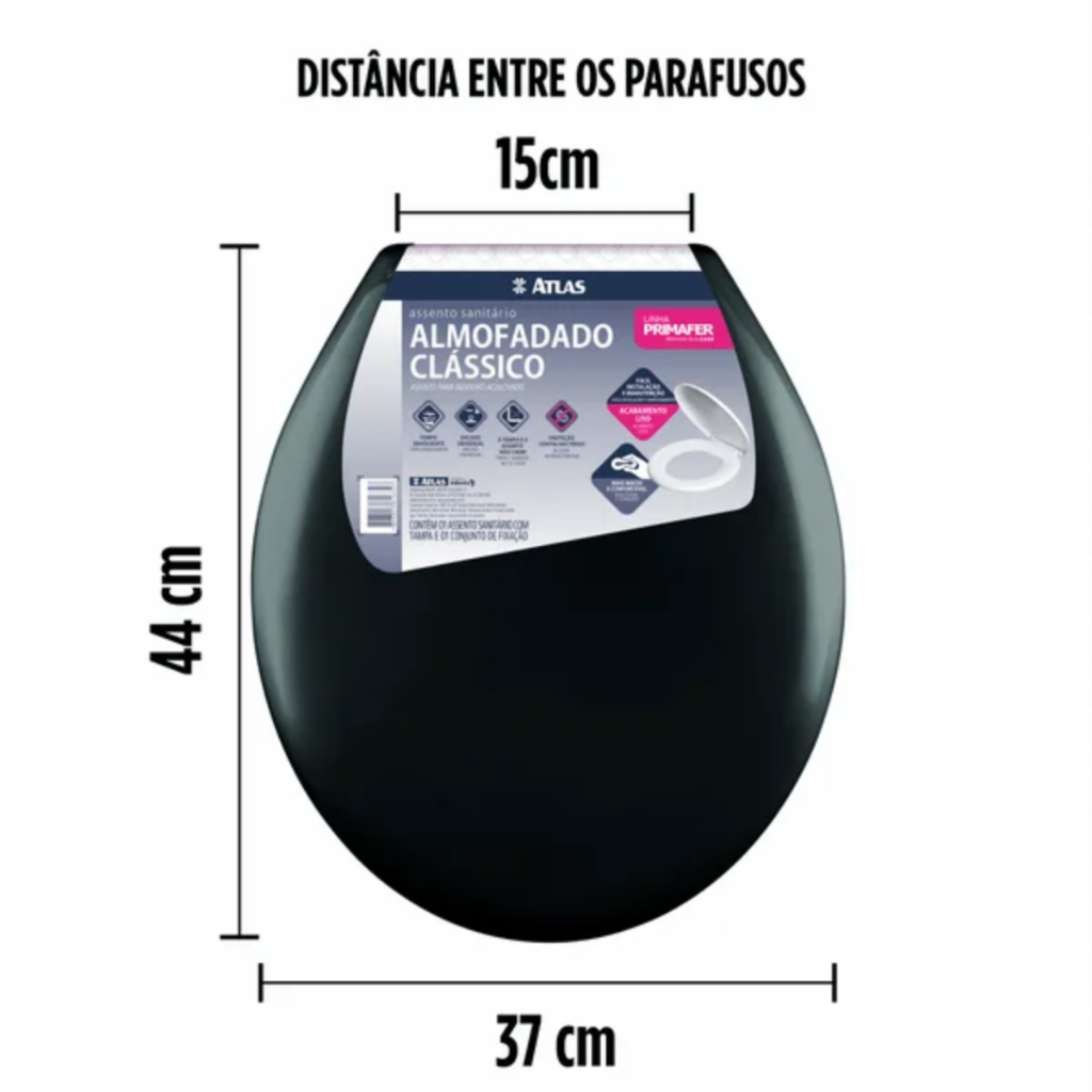 Assento Sanitário Almofadado Classico + Kit Para Fixação Várias Cores - Atlas Original · foto 2
