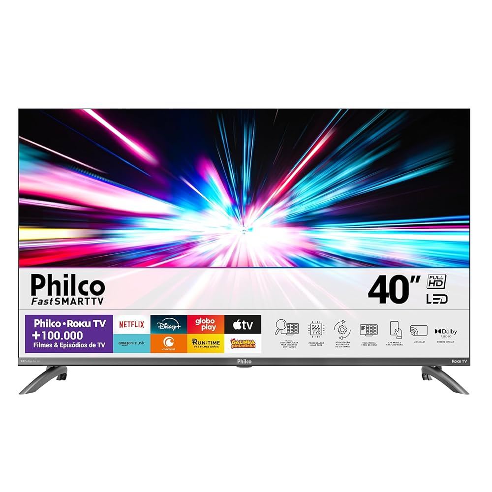 Smart TV Philco 40" Polegadas LED Full HD com Roku TV Dolby Audio e Processador Quad Core em Oferta na Shopee