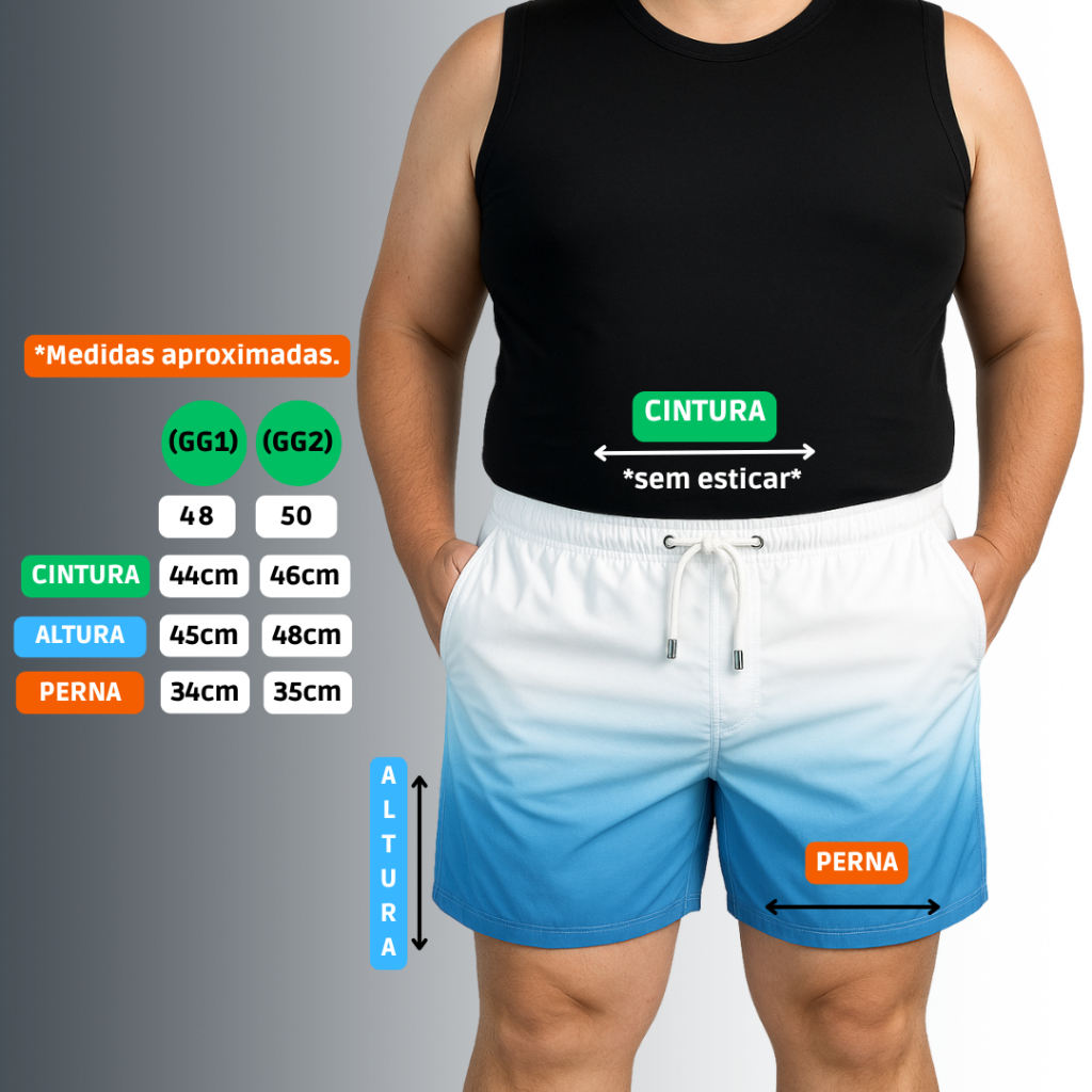Short PLUS SIZE Masculino Leve Confortável Tactel Premium