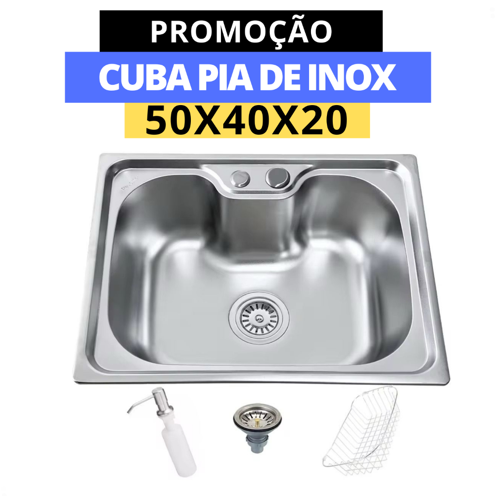 Cuba 50x40x20 para pia Cozinha Gourmet Luxo com acessórios Aço Inox 304