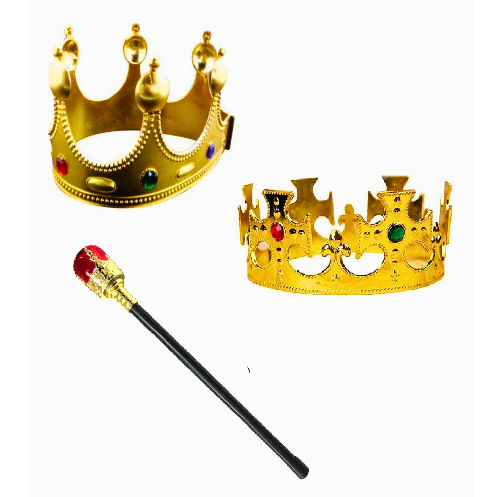 Kit Fantasia Rei e Rainha Coroa Dourada e Cetro em Oferta na Shopee