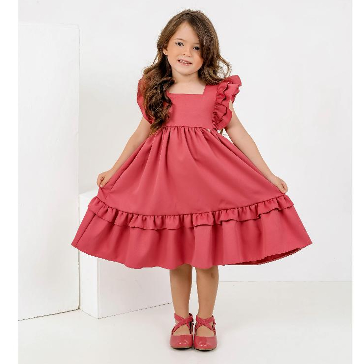 Vestido Infantil Princesa Rosa Seco Babadinho Festa Luxo - Medidas na Descrição
