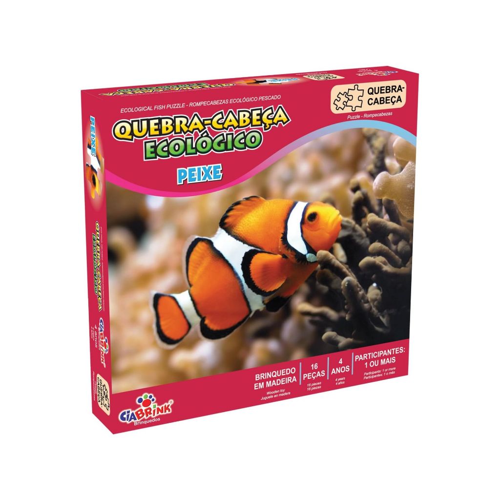 Brinquedo Educativo Quebra-cabeça Ecológico Peixe 16 Peças Mdf