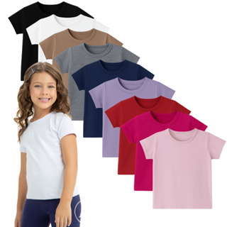 Blusa Cotton Manga Curta Infantil Juvenil Menina Tamanho 1 ao 16 em Oferta na Shopee