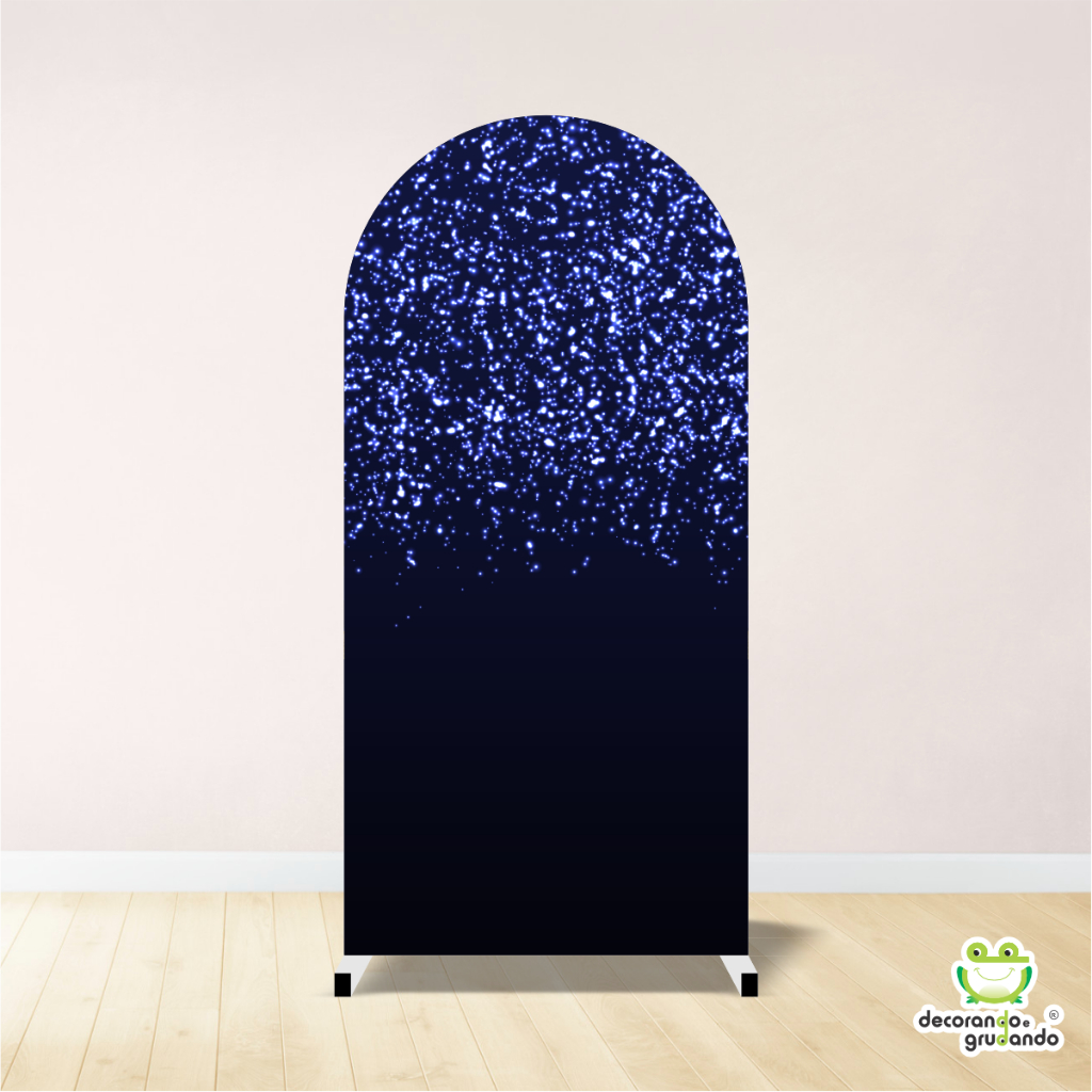 Capa Painel Romano Festa Junina Sublimado Com Elástico 2x1m PRETO COM GLITTER AZUL