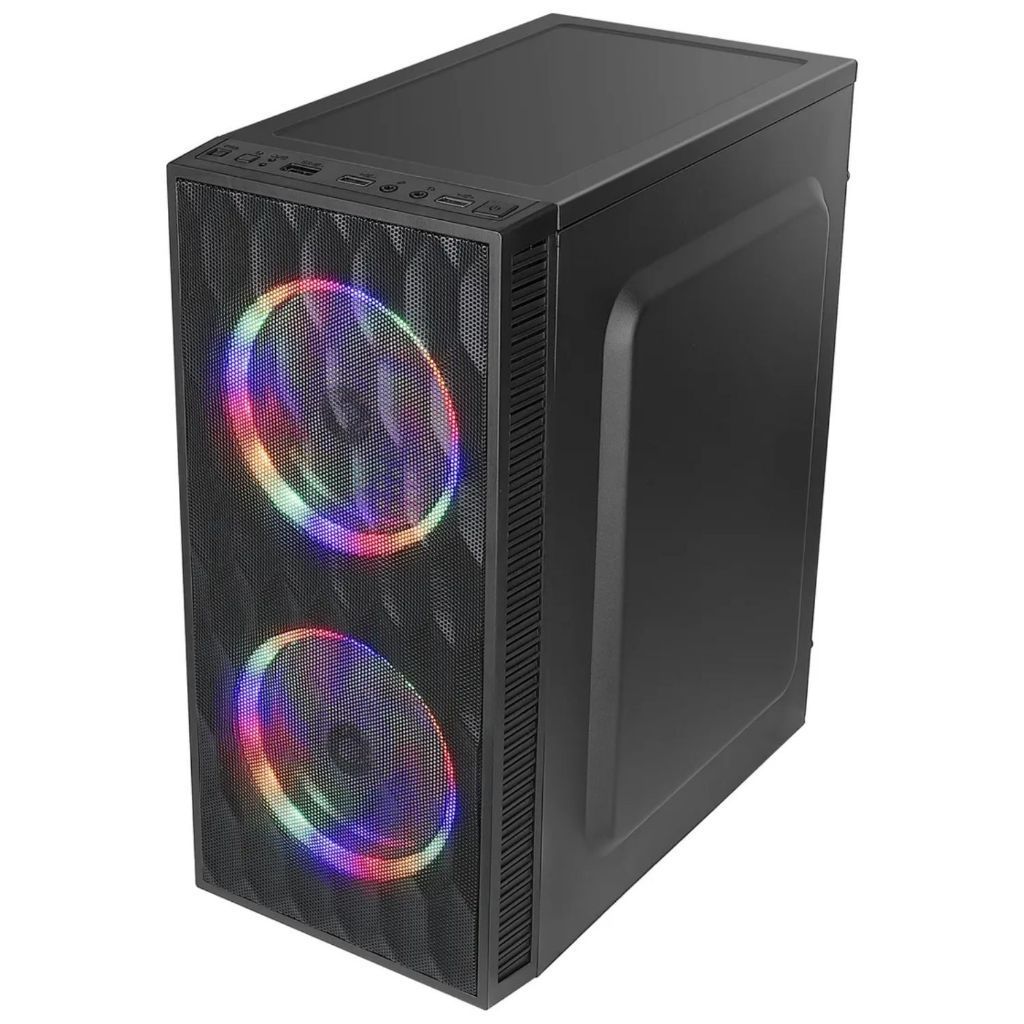Gabinete Gamer RGB Preto BlueCase Compatível Micro-ATX e Mini-ITX com 2 Fans Rainbow 120mm