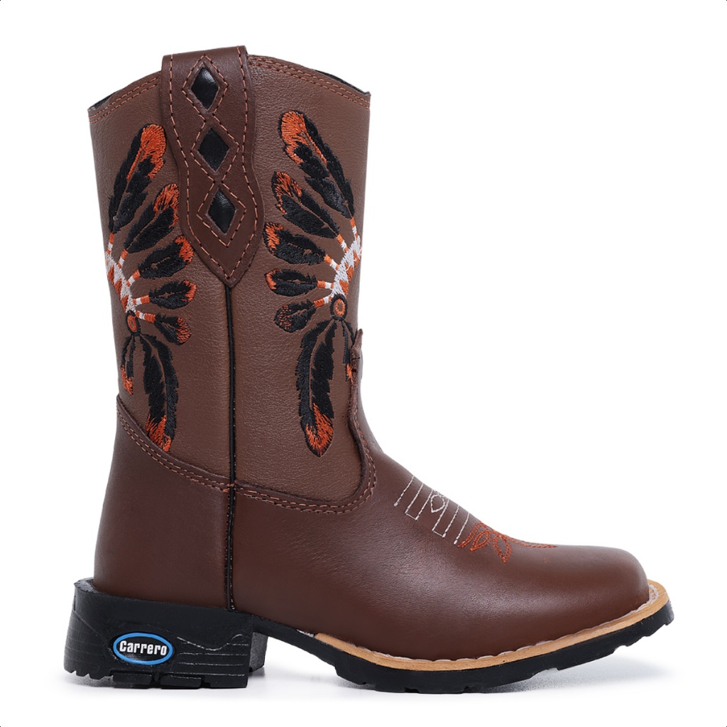 Bota Texana Infantil Masculina Ziper Lateral Bordada Bico Quadrado