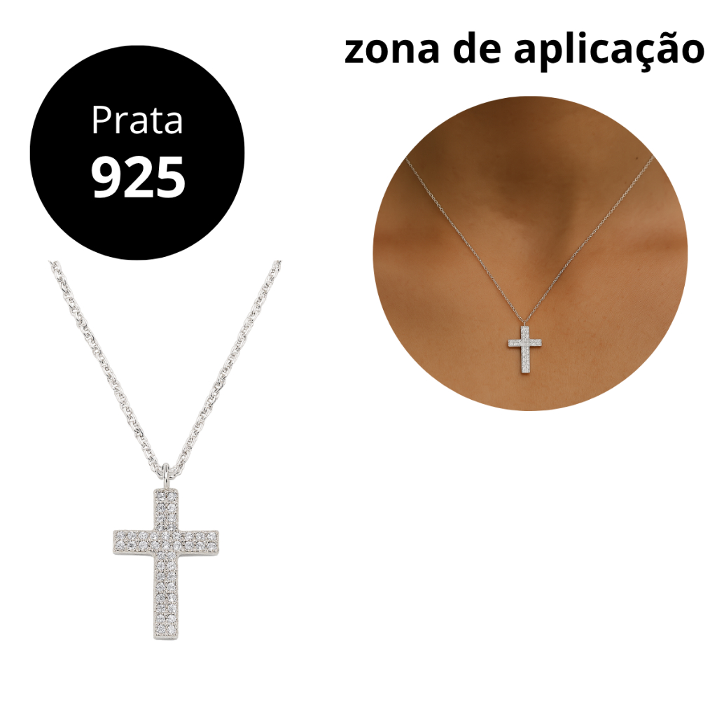 Colar De Prata 925  Com Pingente Cruz Cravejada + brinde