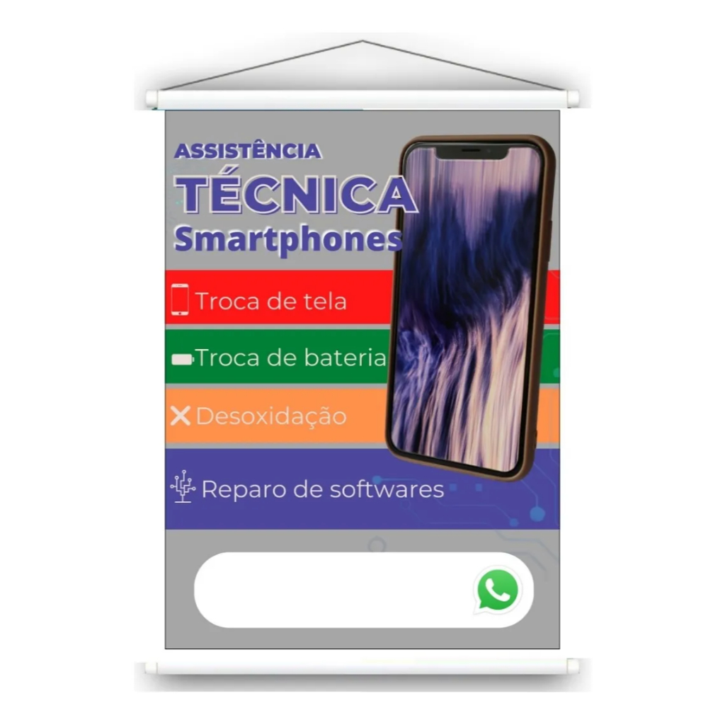 Banner Faixa I Assistência Técnica Smartphones I Celulares I Telefone Editável I 60x90cm