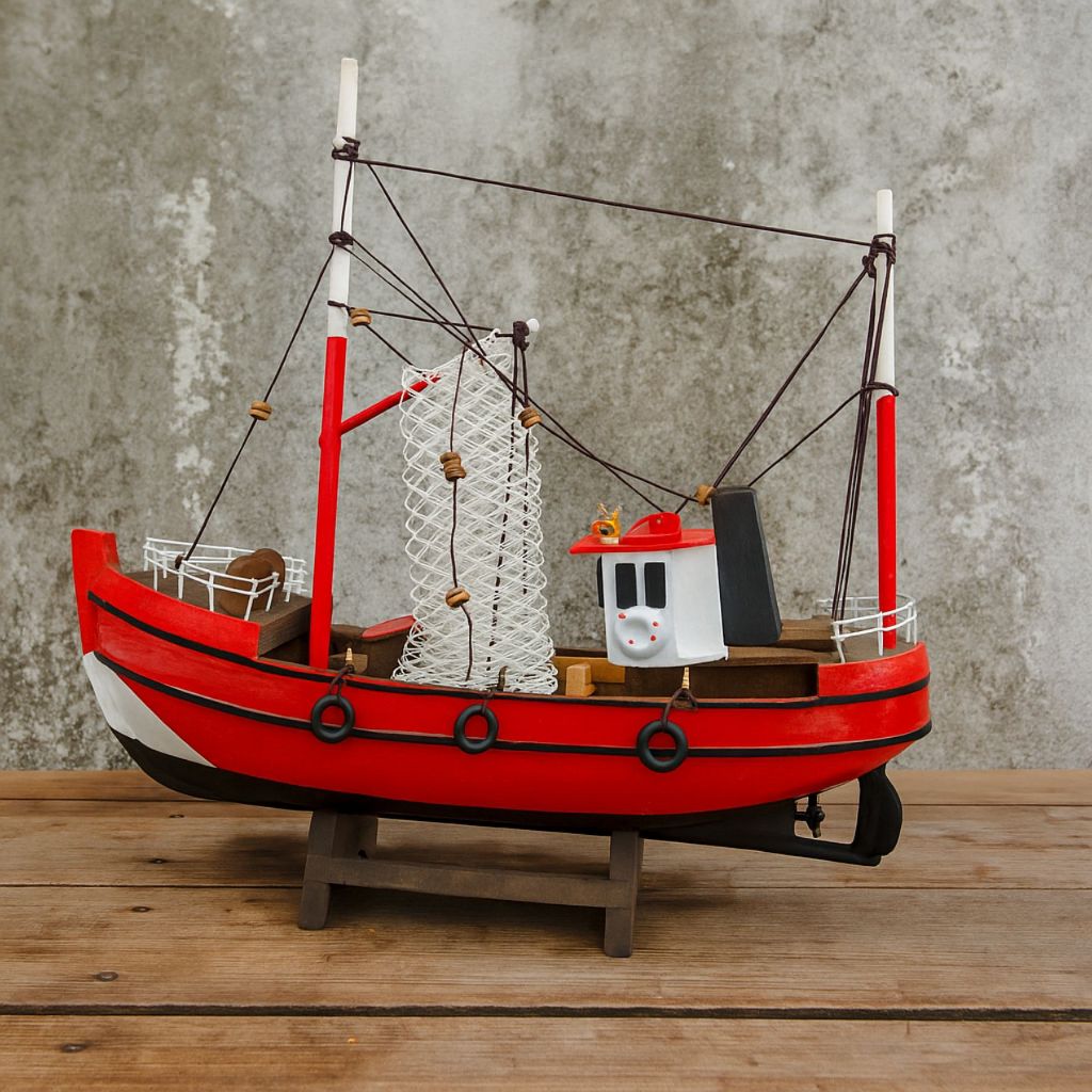 Barco de Pesca Decorativo em Madeira com Rede Barco Decoração