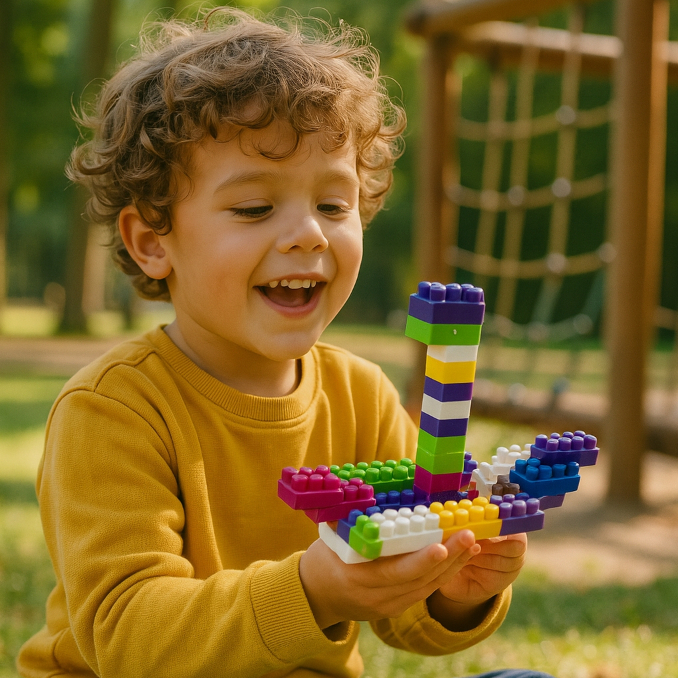 Blocos de Montar Didáticos com 512 peças de diversos tamanhos e cores.