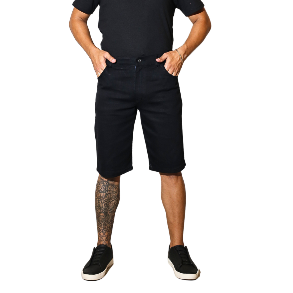 Bermuda Jeans Masculina Preta Tradicional Com Elastano Short Direto da Fábrica Preço Promocional