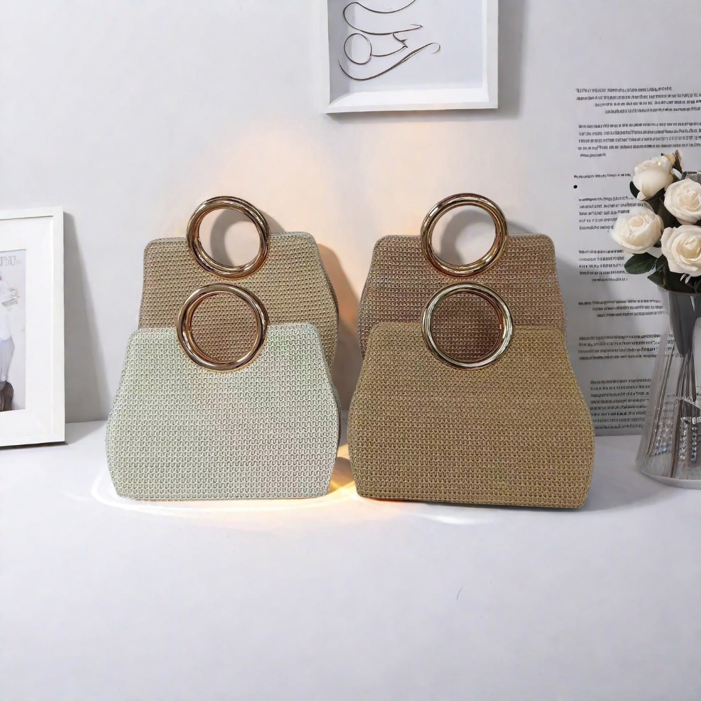 Bolsa Tote De Praia Feminina De Palha Tecida Crossbody Com Fecho De Corrente em Oferta na Shopee