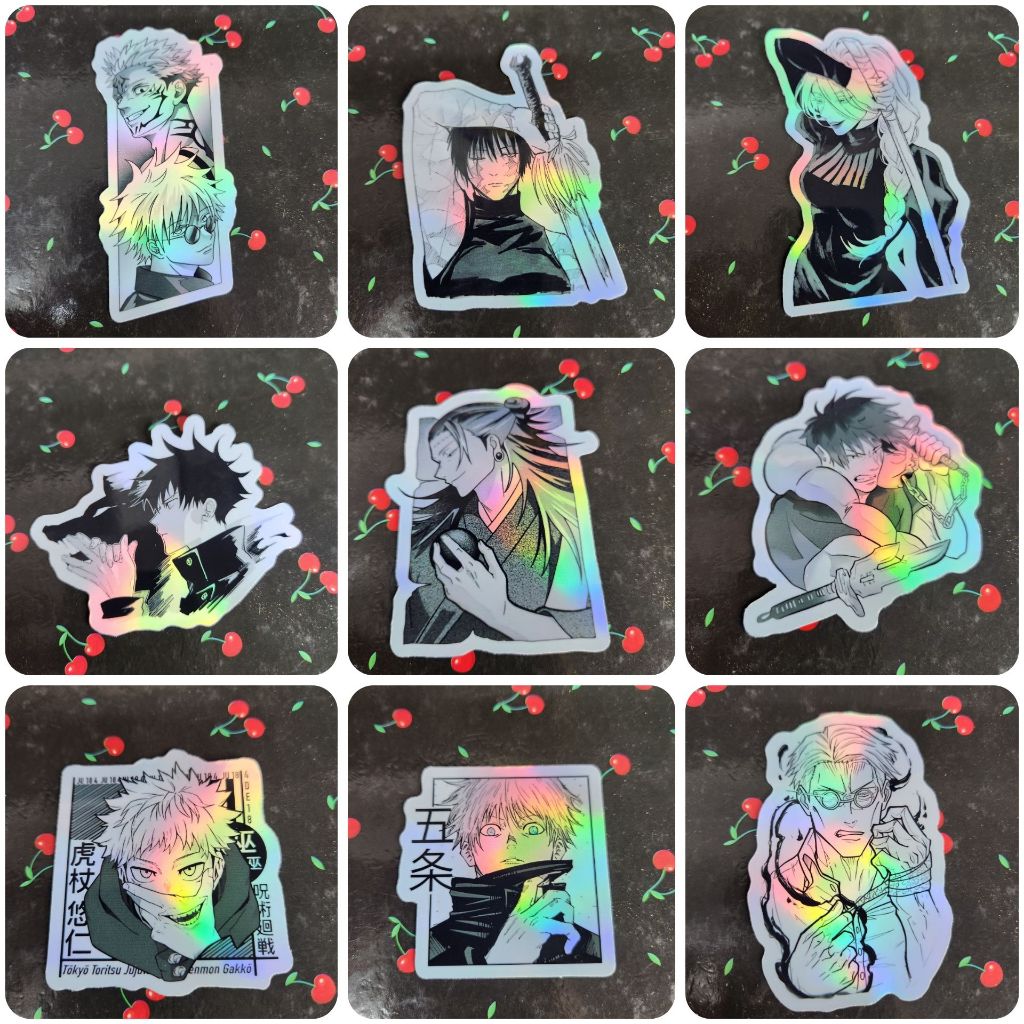 9 Adesivos Jujutsu Kaizen Decorativo Holográfico a prova de agua geto sukuna gojo mei mei maki
