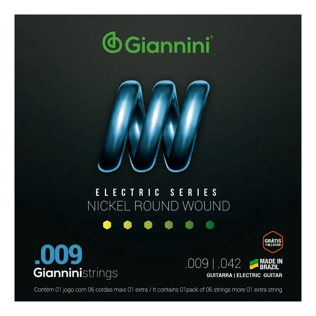 Encordoamento Guitarra Giannini 009 + 1º Mi Extra GEEGST9