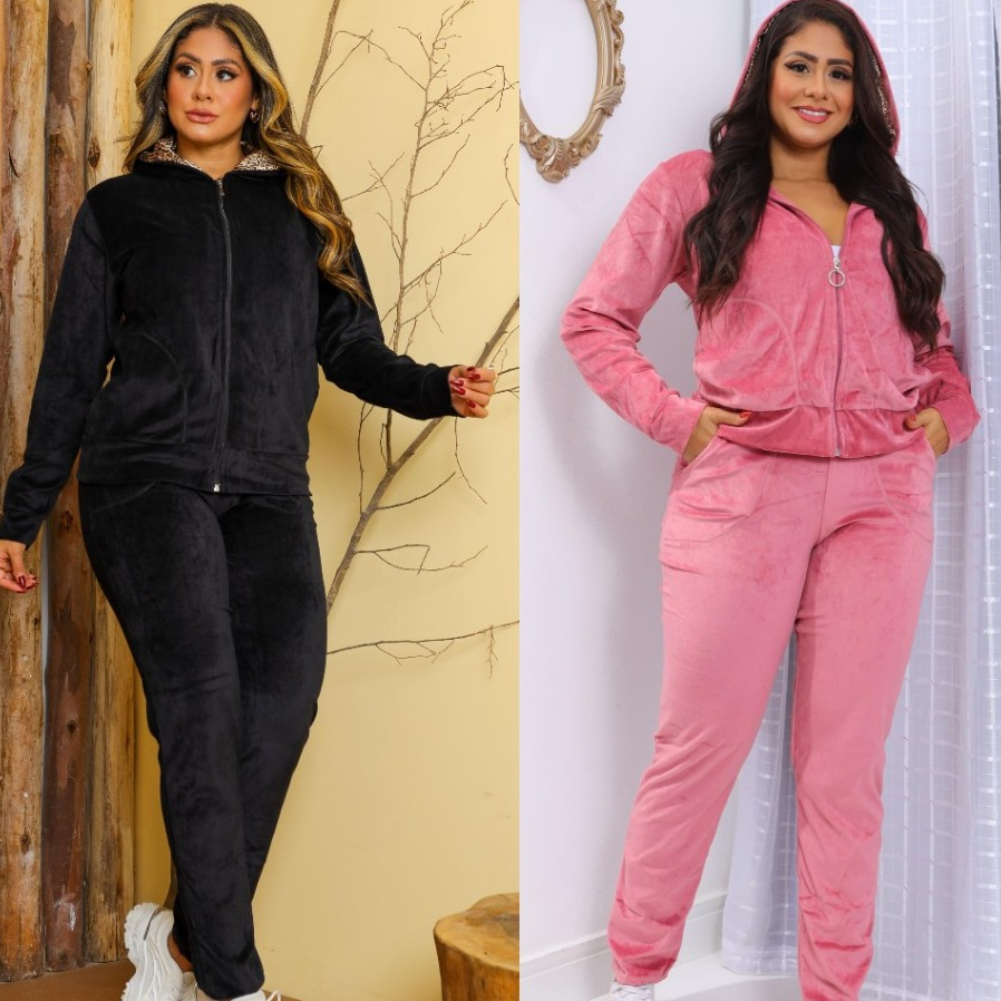 CONJUNTO  VELUDO PLUS  FEMINO COM TOUCA FORRADA