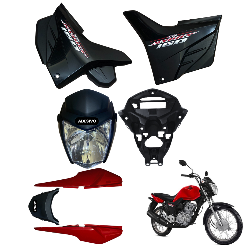 Carenagem Cg Start modelo 160 2016 até 2024 / Par de Tampa Lateral Farol Completo Rabeta Traseira