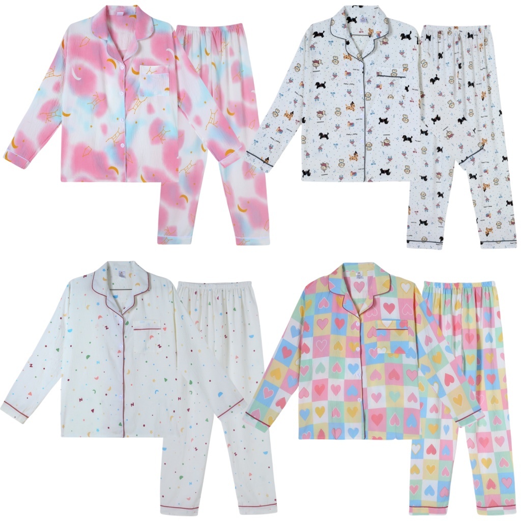 Z&D Lingerie Pijama Feminino Manga E Calça Longa Aberto Com Botão Estampado SY10 em Oferta na Shopee