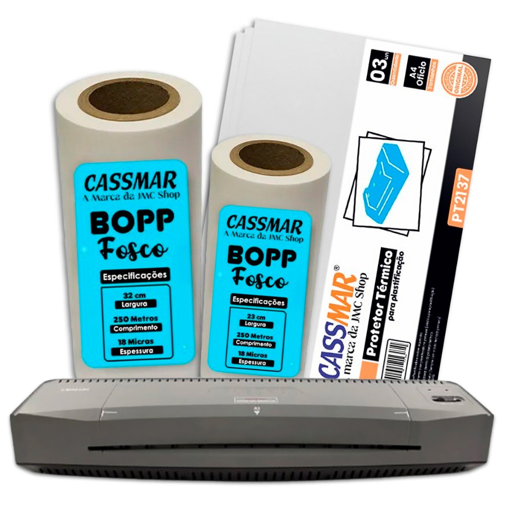 Kit Laminadora Aurora A3 110v + Bopp A4 + Bopp A3 Fosco Cassmar