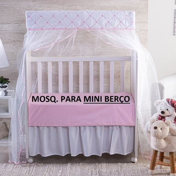 MOSQUITEIRO ( CORTINADO) PARA **** MINI BERÇO *** BRANCO BORDADO GOTA ROSA