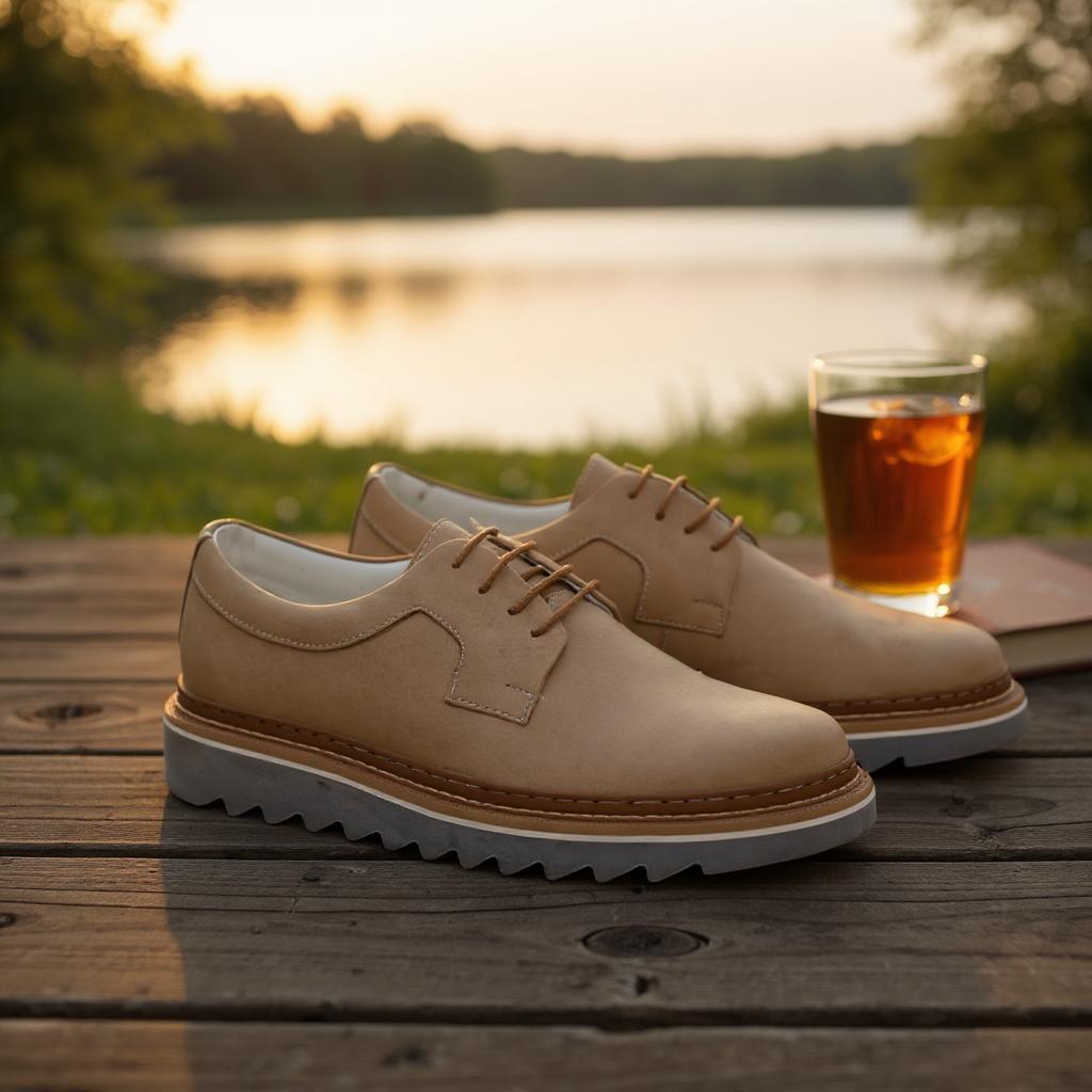 Sapato Oxford Masculino Derby Tratorado Couro Nobre Camurça