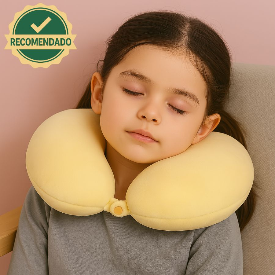 Imagem Almofada De Pescoço Travesseiro De Viagem Macio Confortável Infantil Adulto - Kit com Tapa Olho