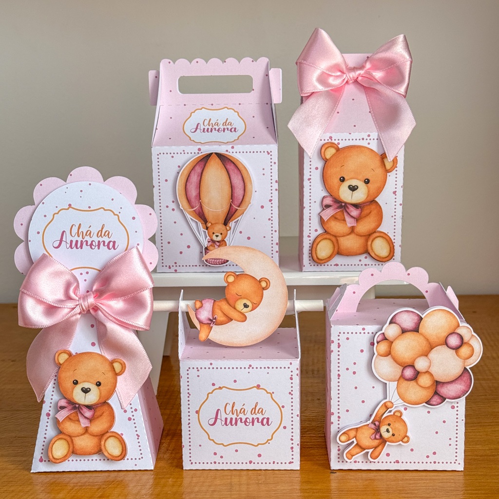 Kit Festa Chá de Bebê Ursinho Lilás e Rosa Personalizado lembrancinha mêsversário aniversário chá revelação
