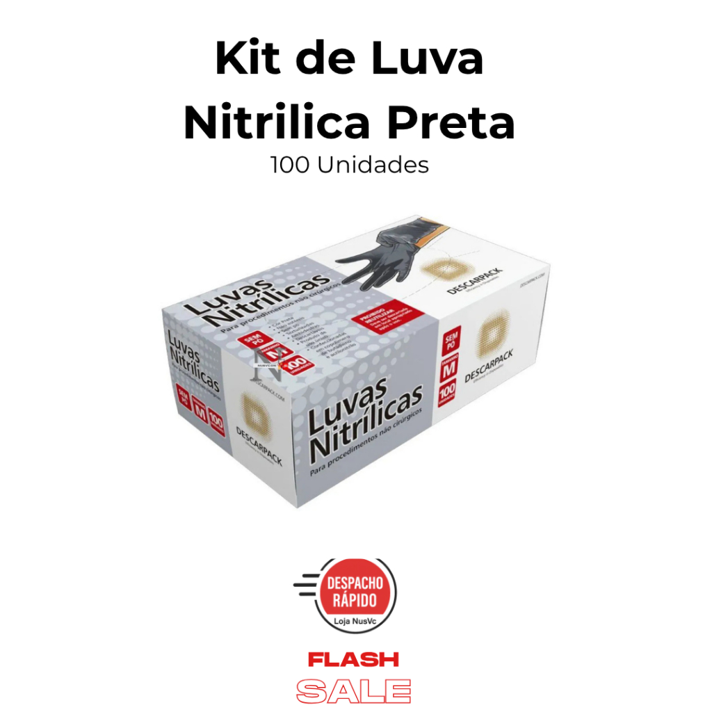 Luva Nitrilica Preta Sem Pó Descartável 100 Unidades Resistente Para Uso Doméstico e Profissioanal