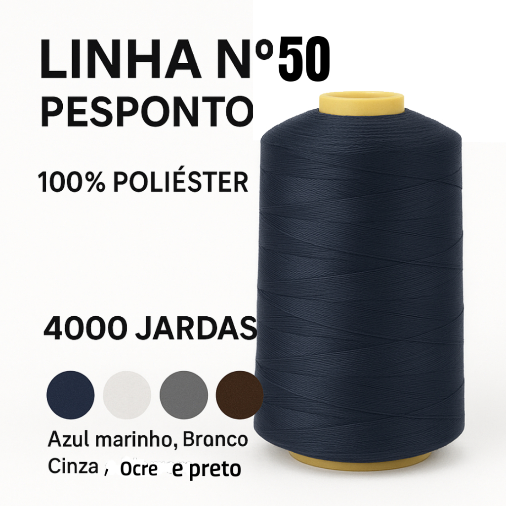 Linha de costura n°50 Pesponto, 4000 Jardas Branco Natural, Preto, Azul Marinho, Cinza, Ocre