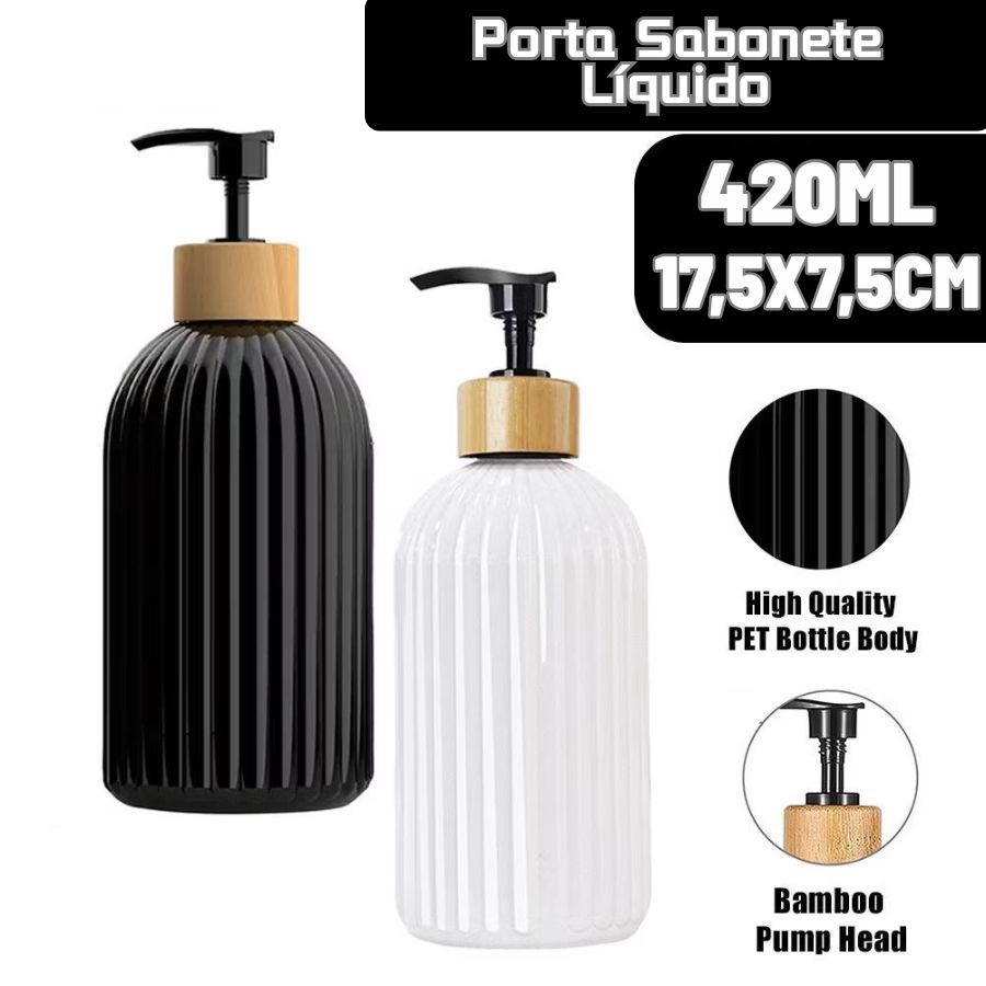 Porta Sabonete Líquido 420ML De Vidro Para Banheiro Com Tampa De Plástico E Bambu
