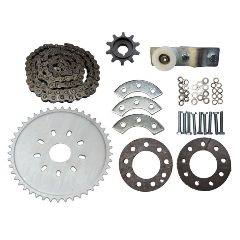 Kit Coroa 44 Dentes + Corrente 415H + Kit Fixação + Pinhão + Esticador para Bicicleta Motorizada