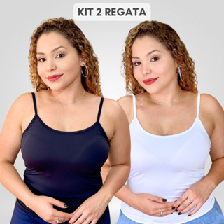 KIT 2 Regata Blusa Feminina Suplex Poliamida Alcinha Fina Com Bojo em Oferta na Shopee