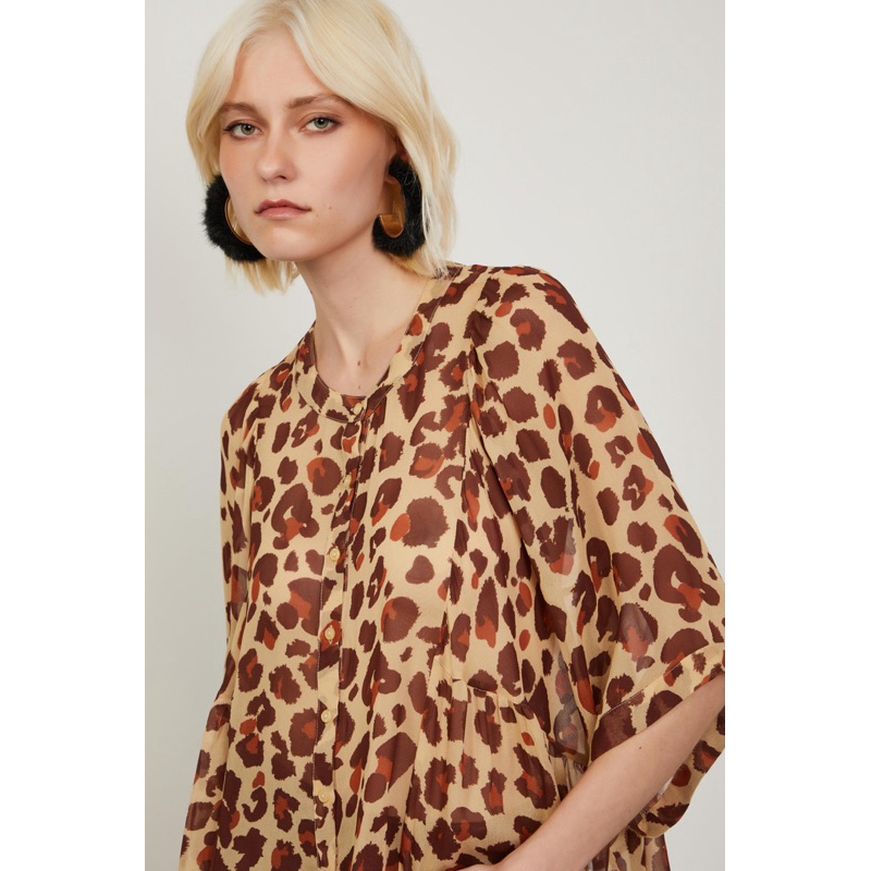 Blusa De Georgete Com Estampa De Onça Animale Original