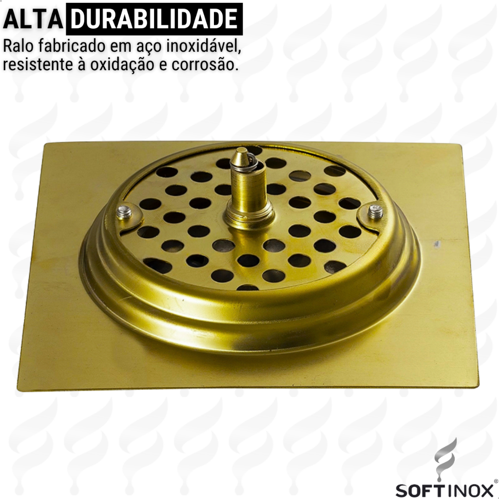 Ralo Click Inteligente 15x15 cm Inox Quadrado Veda Cheiro Banheiro Lavabo Dourado e Preto · foto 2