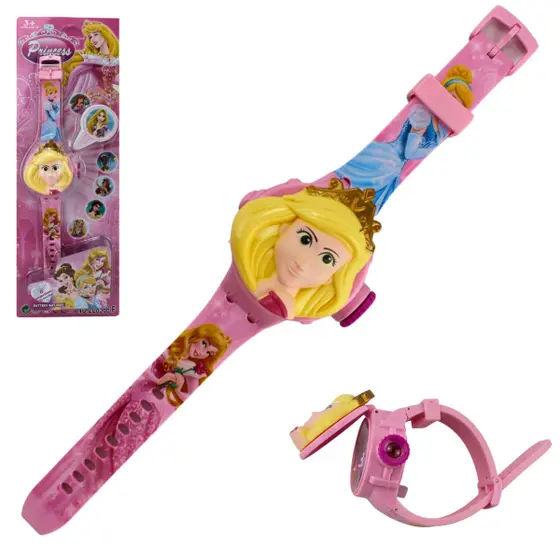 Relógio Infantil Princesas Projeta Diversas Imagens Mostra Hora Digital