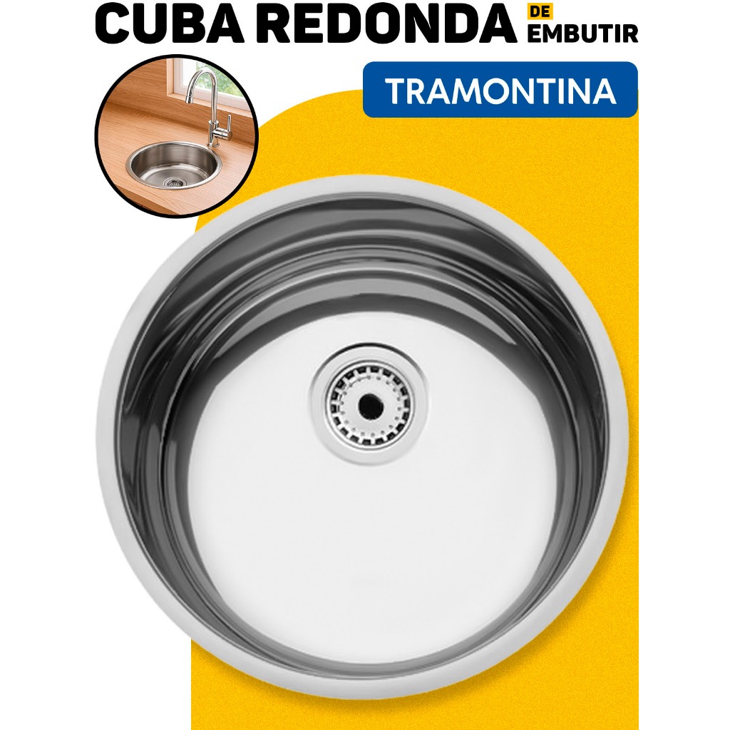 Cuba Inox Redonda 35x14 De Embutir Tramontina Compacto Para Cozinha Lavabo Aço Inox em Oferta na Shopee