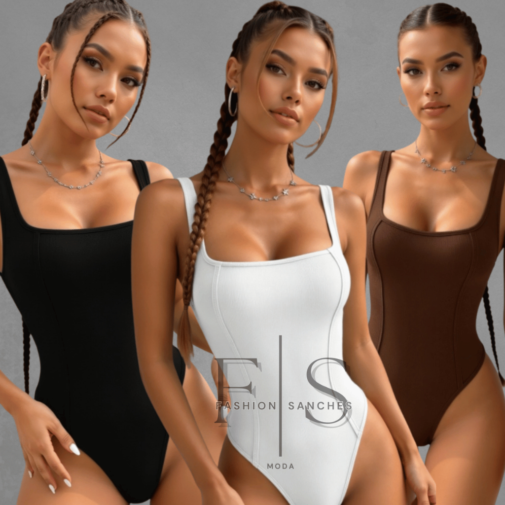 Kit Body Feminino Regata Decote Quadrado Canelado Premium Moda Blusa Feminina Verão Tendencia