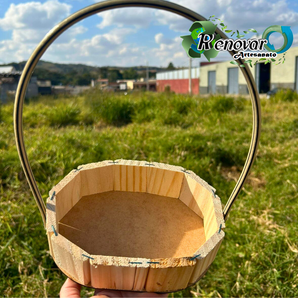 Kit 20 Fraldeira Madeira Cesta Oval 18cm Alça De Vime Pascoa Presente Natal Cosméticos Porta Objetos