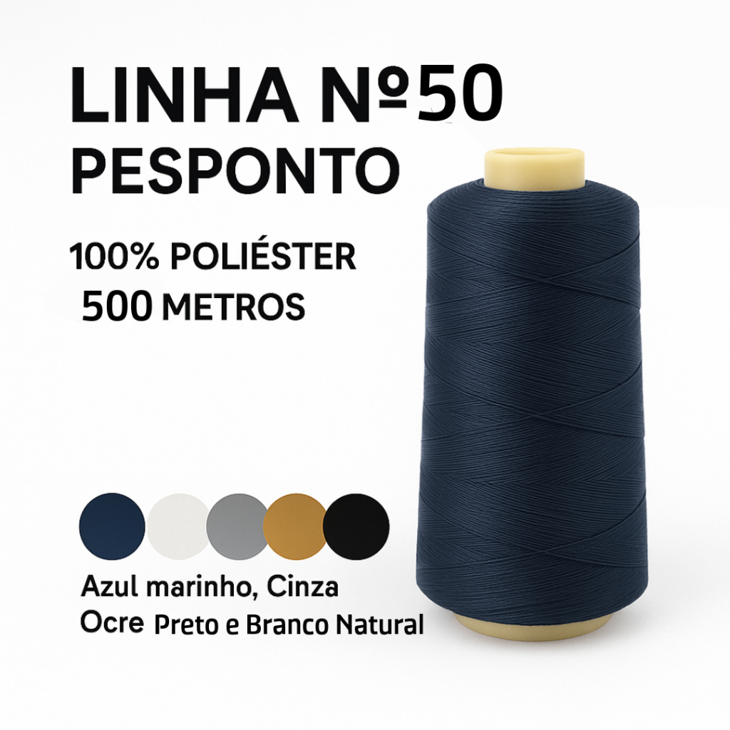 Linha de costura n°50 Pesponto, 500 Metros Branco Natural, Preto, Azul Marinho, Cinza, Ocre em Oferta na Shopee