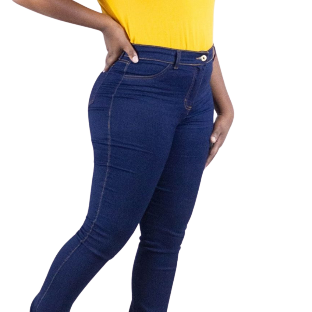 Calça Jeans Feminina Empina Bumbum Com Elastano Lycra Skinny Cintura Alta Azul