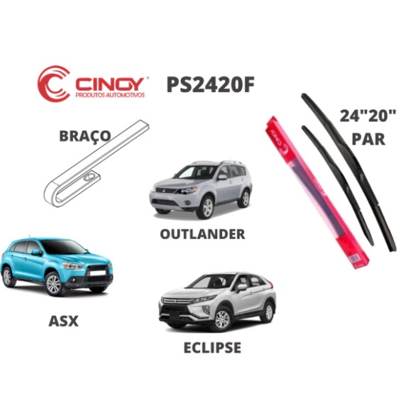 Palheta Limpador Parabrisa ASX Lancer Outlander Eclipse Encaixe Específico Cinoy Paleta Dianteira