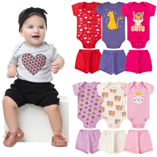 Kit Bebê Menina 8 Peças Verão | Body Manga Curta + Shorts | 100% Algodão | P ao 2 em Oferta na Shopee