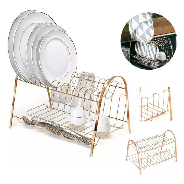 Escorredor De Louças Pratos Max Duplo Onix Arthi Rose Gold