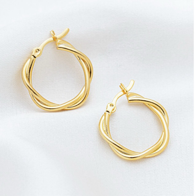 Brinco Argola Fio Trançado Fecho Italiano Banhada a Ouro 18K - D France Semijóias em Oferta na Shopee