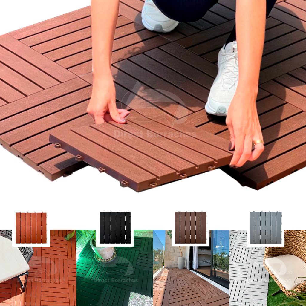 Kit 18 Deck Modular Plástico de encaixe lateral 33x33 - Box, Varanda, Quintal, Piscina em Oferta na Shopee